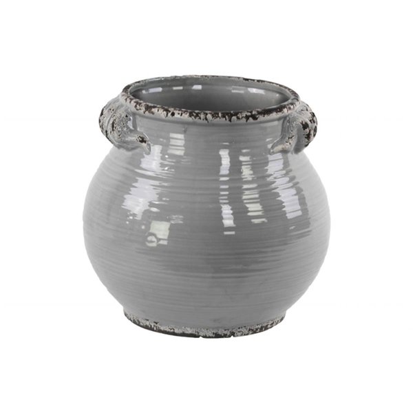 Urban Trends Collection Ceramic Tall Round Bellied Tuscan Pot with Handles Distressed Gloss Grey Small 31821